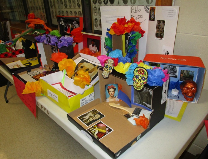Day of the Dead altars, made by the Spanish classes.