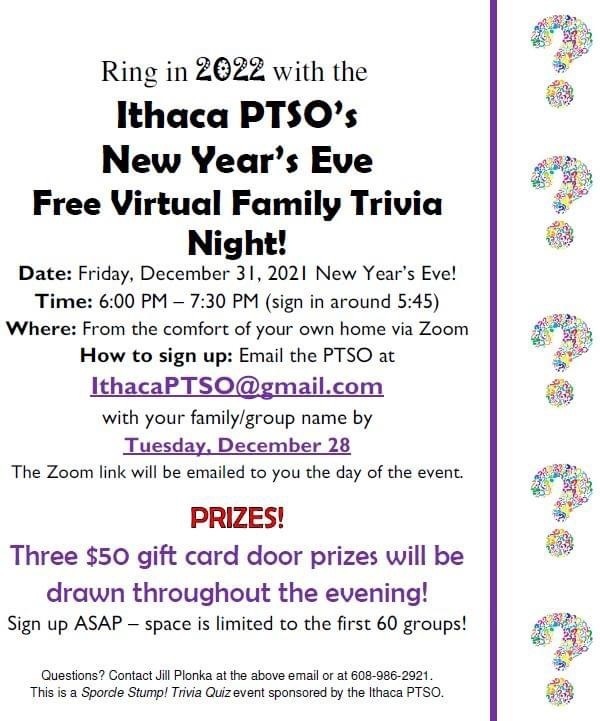 Ithaca PTSO New Years Eve Free Virtual Trivia