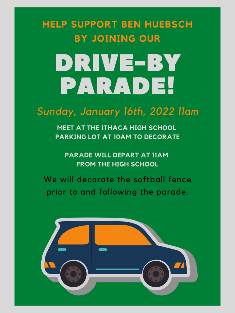 Drive-By Parade for Ben Huebsch on Sunday, January 16th at 11am