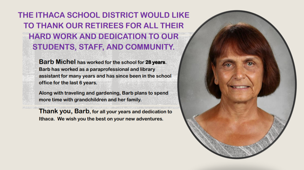 Barb Michel, administrative assistant, retiring