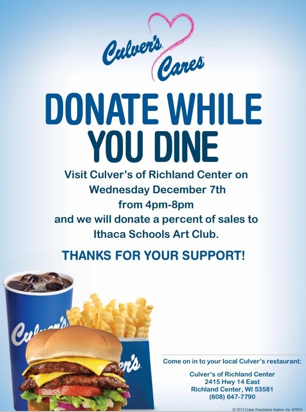 Culver's and Ithaca Art Club Donate While You Dine