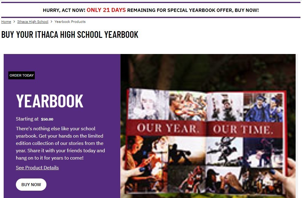 Jostens website to order Ithaca yearbook
