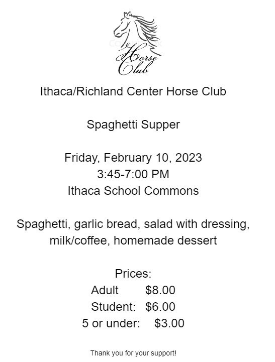 Ithaca/RC Horse Club Spaghetti Supper 2023