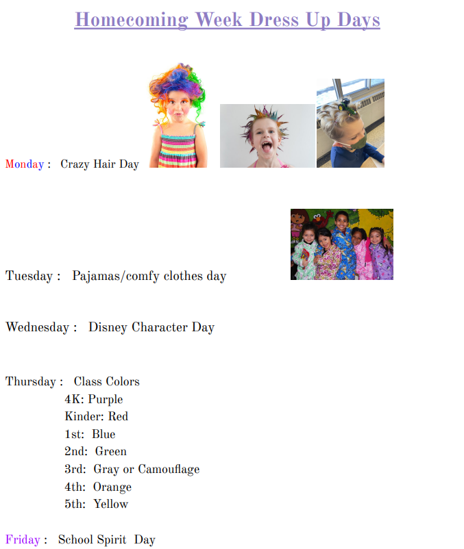 Elementary Homecoming Dress Up Days 2023