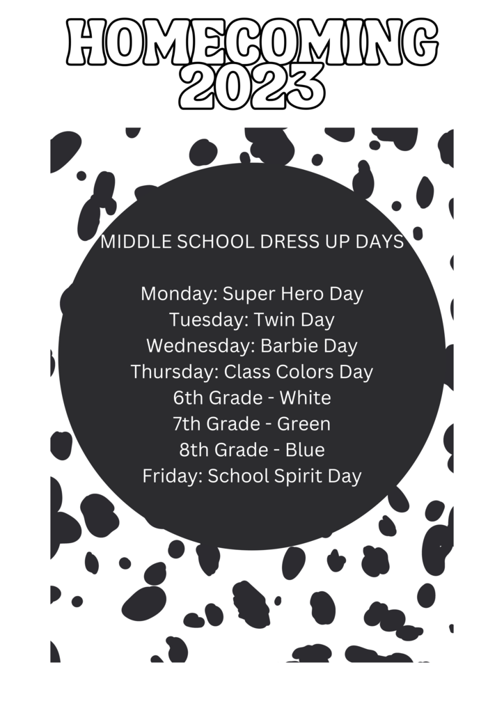 Middle School Homecoming 2023 Dress Up Days