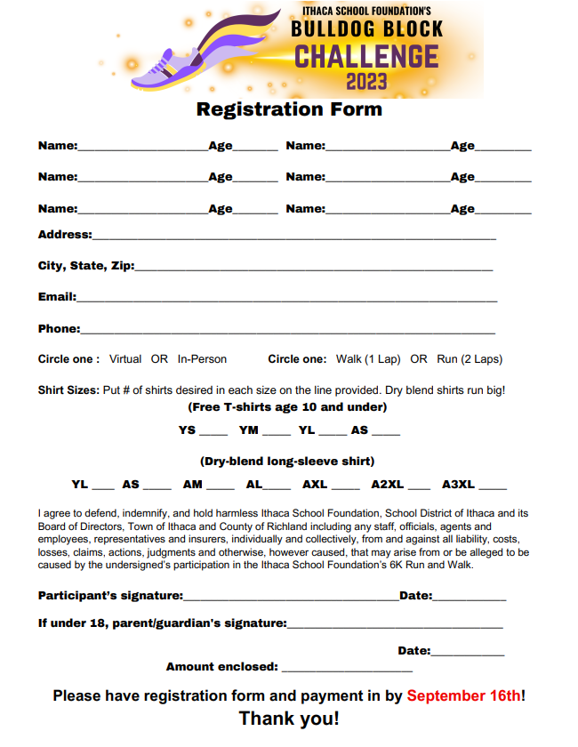 Bulldog Block Challenge 2023 registration form
